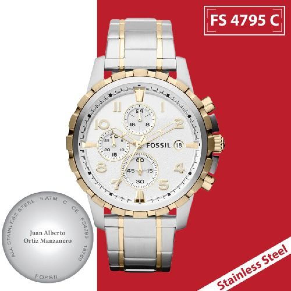 RELOJ CABALLERO ACERO INOXIDABLE  COLOR PLATA Y DORADO  CARATULA BLANCA CON EXTYENCIBLE  METALICO COMBINADO imagen
